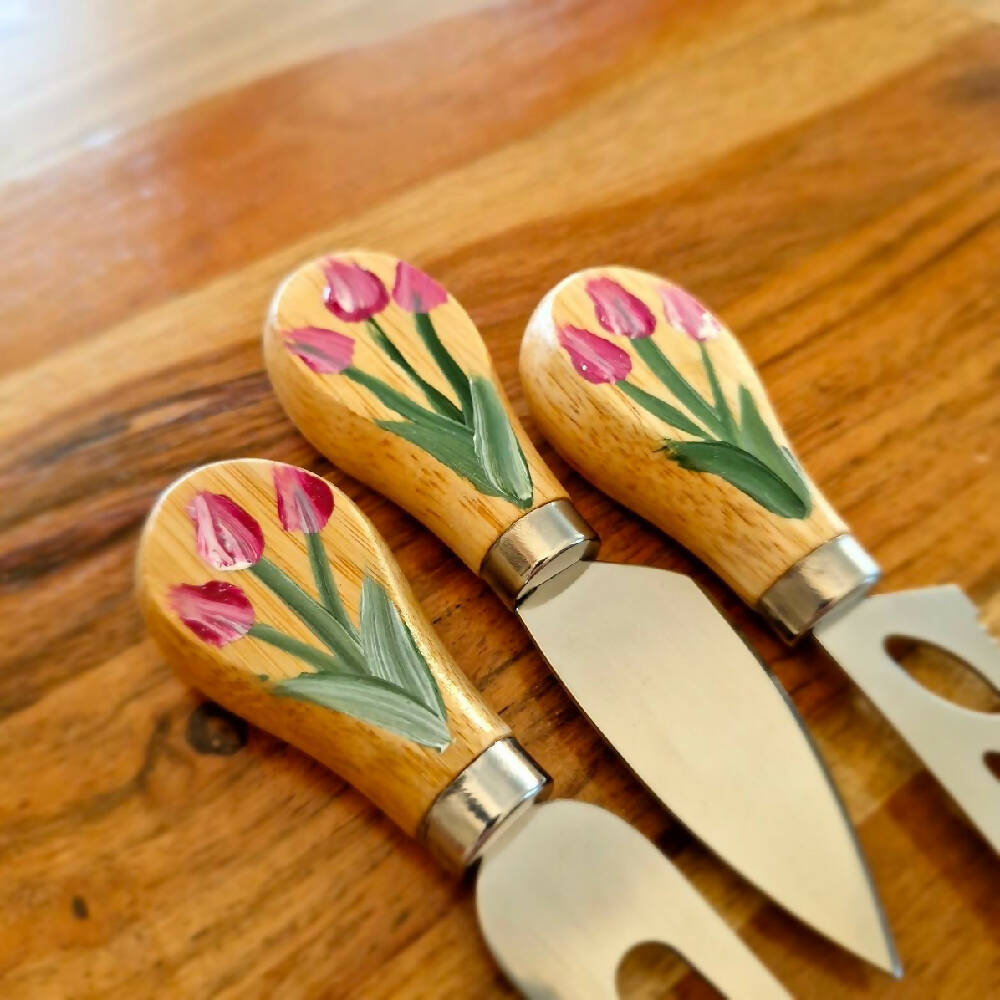 Cheese knives set of 3 pink tulip