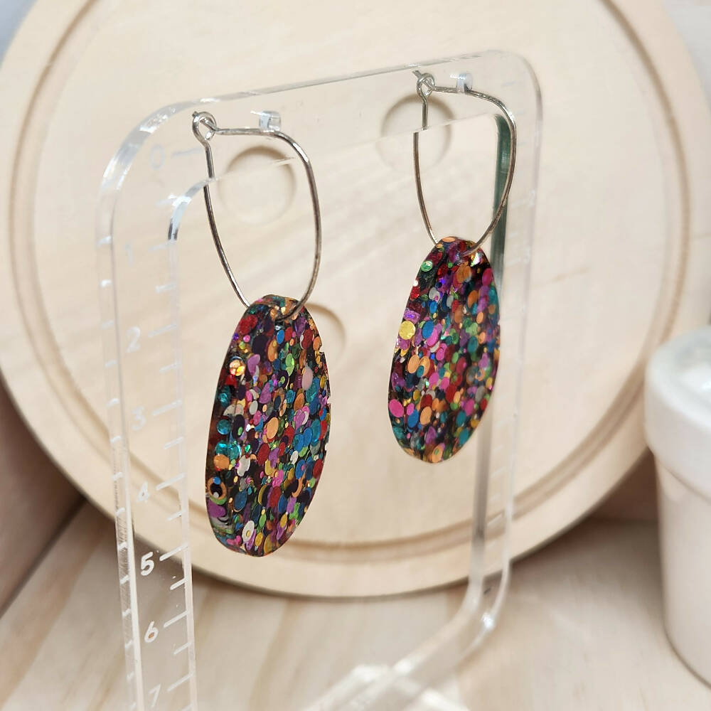 Dangle Earrings Rainbow Pop Sparkle - Resin - Hoop
