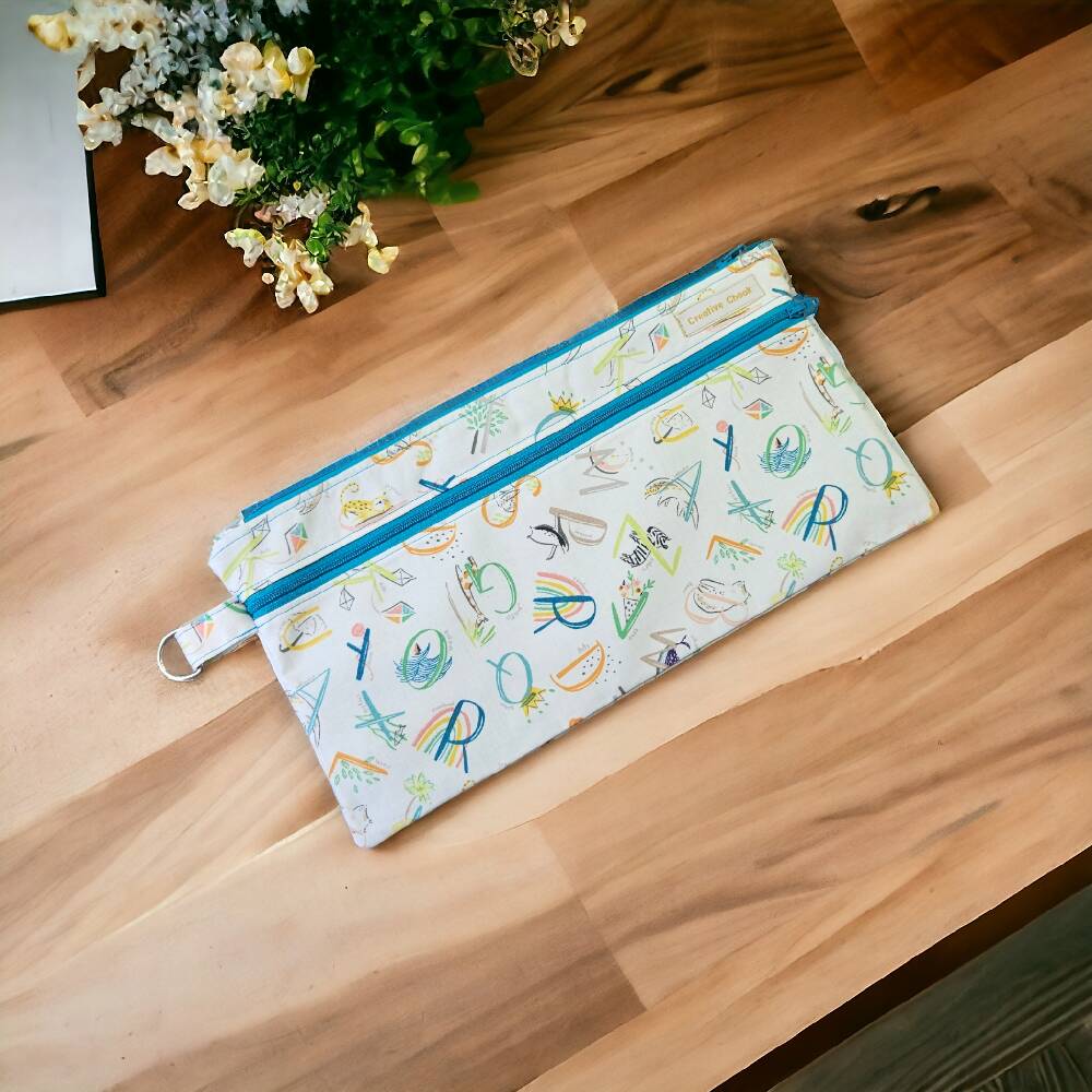 Handmade Alphabet Design Double Zippered Pencil Case