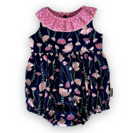 SIZE 000 Navy Flowers Ruffle Baby Tea Party Romper