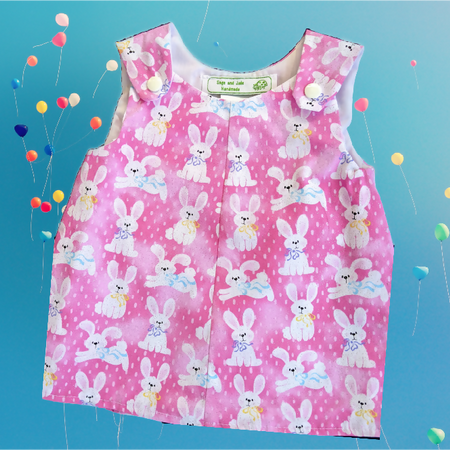 Girls Dress with Pink Bunnies, Size 0 - 2 yrs