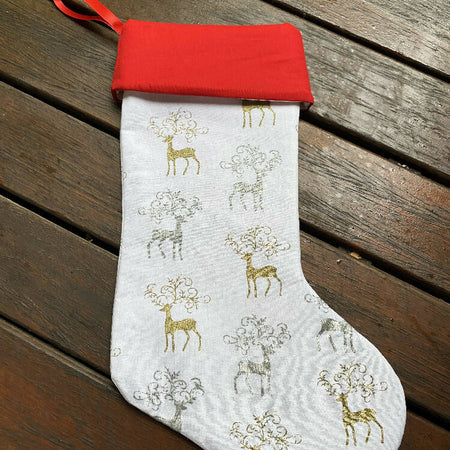 Silver and Gold Reindeer Christmas Stocking