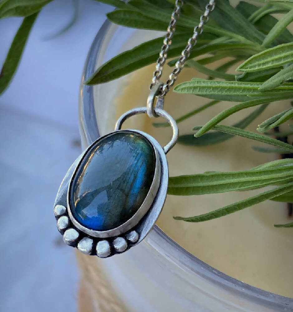 Labradorite and Sterling Silver Bezel Pendant - Pebbles1