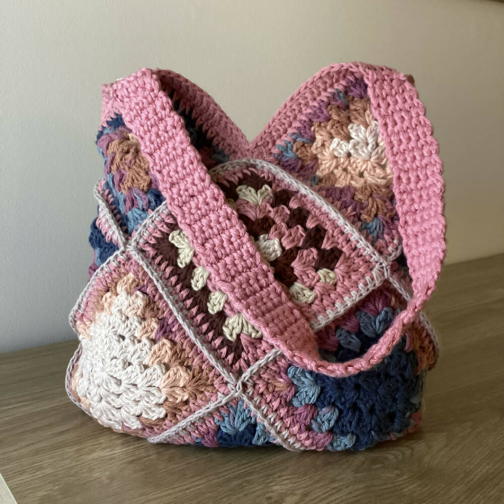 Crochet Bags, fully lined with pocket Pink Bag Front View
