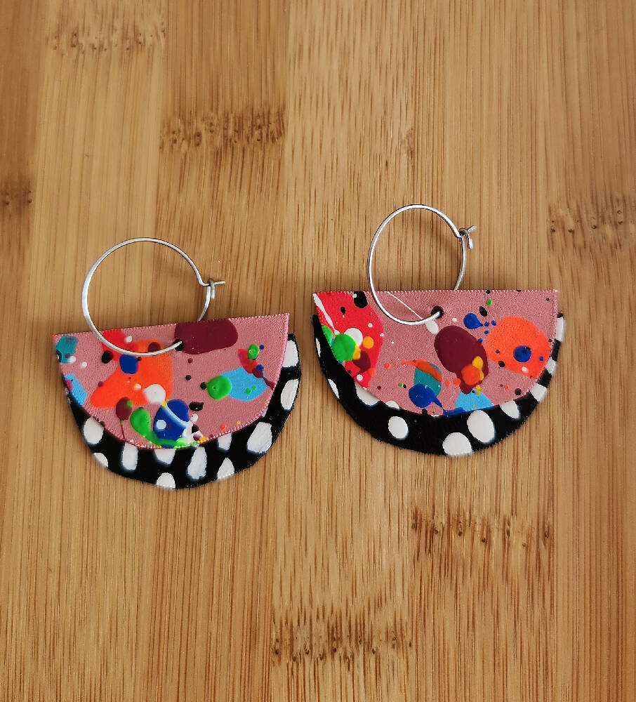 Storm in a teacup lightweight leather statement dangle earrings