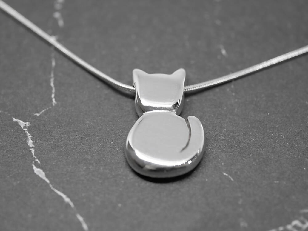 Kitty - Handmade Sterling Silver Cat Pendant with Snake Chain
