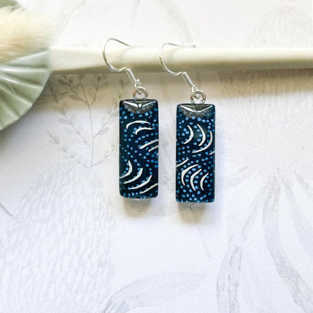 Blue and White Glass Earrings • Japanese Paper, Resin and Glass