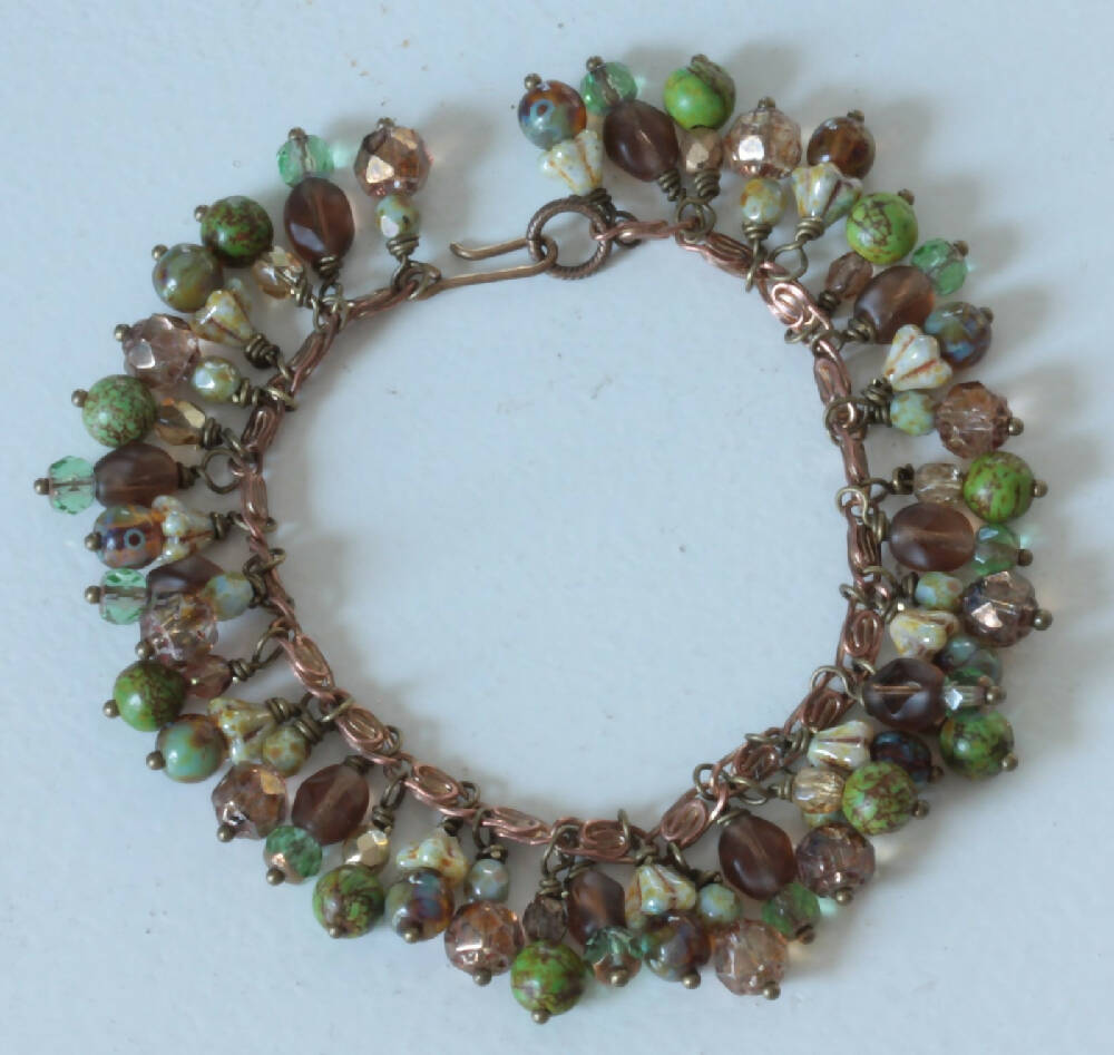 Earth Mother Beaded Glass and Stone Brass Charm Bracelet