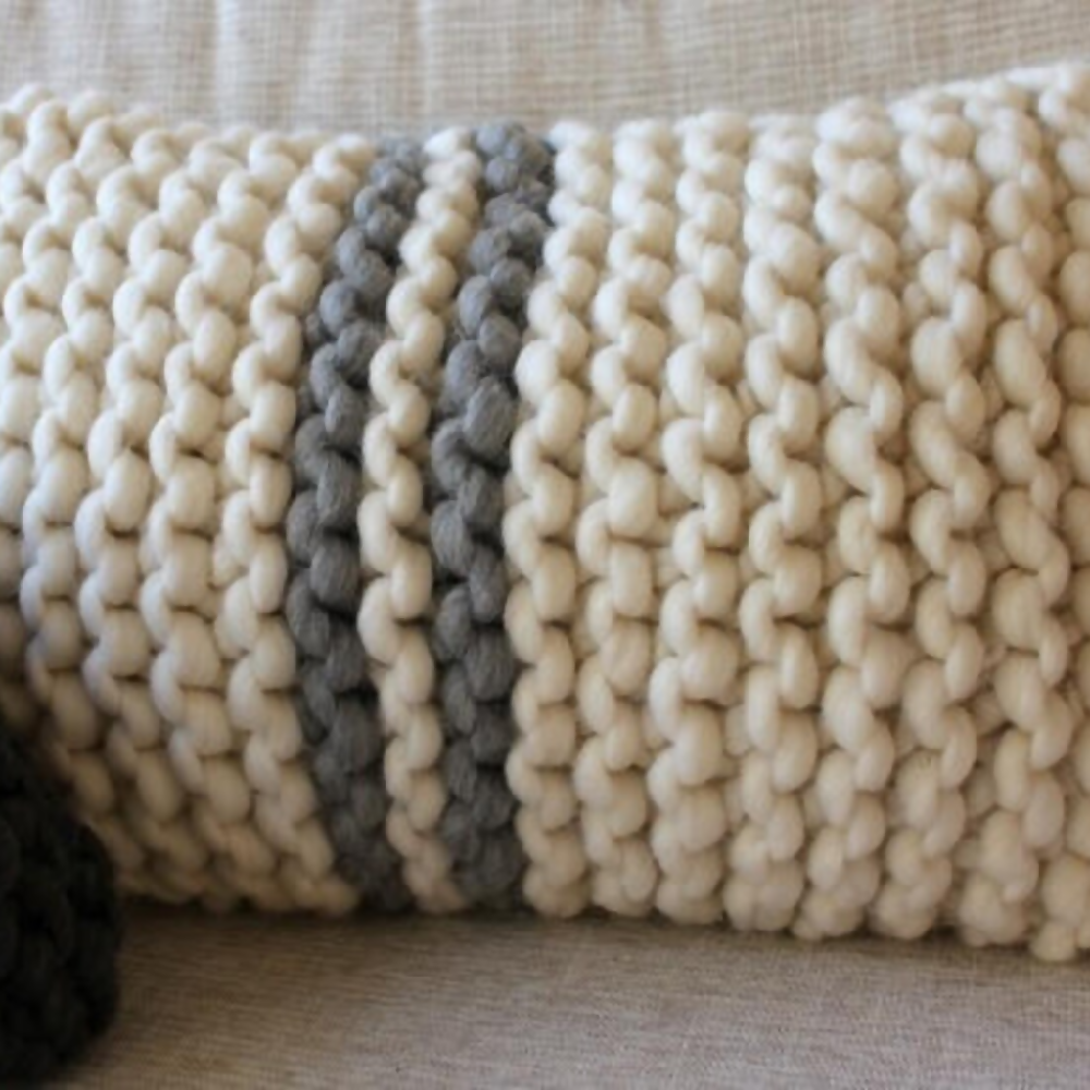 Knitted Chunky Cushion set with French Stripe. Extreme Knit Pillow.