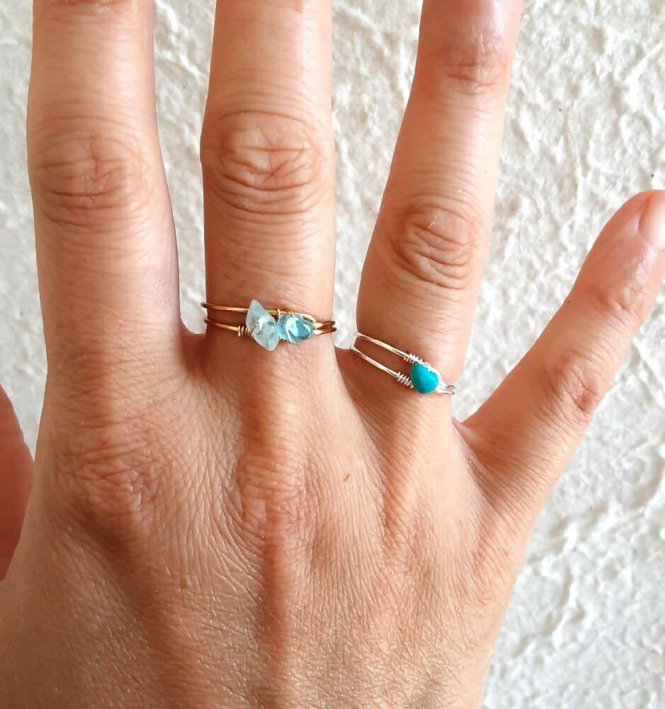 Dainty small Natural gemstone wire loop ring , Turquoise Peridot Moonstone Apatite Rhodochrosite