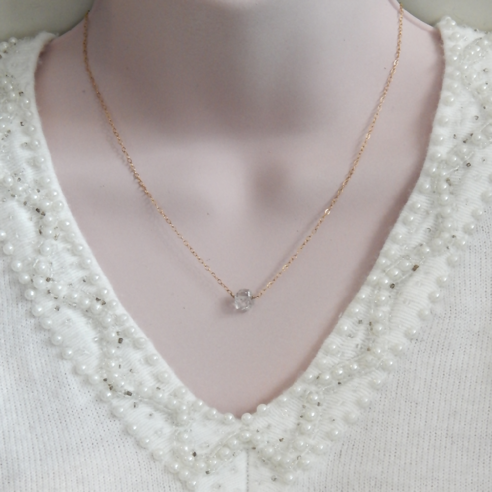 Herkimer Diamond Necklace, April Birthday Gift, Raw Crystal Necklace