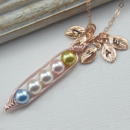Personalized 5 Peas in a Pod Necklace Select Colour Pearls
