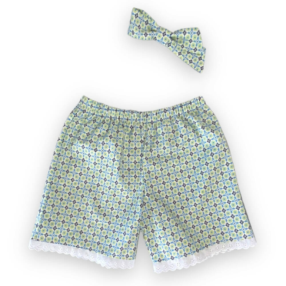 Girls Cotton lace hem Shorts in select prints and Sizes