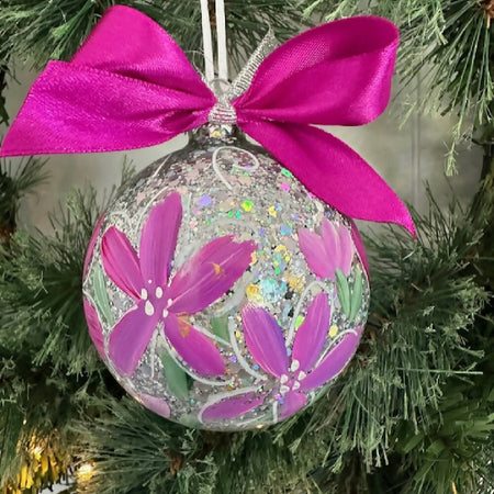Glass Christmas Bauble Ornament, Hand Painted