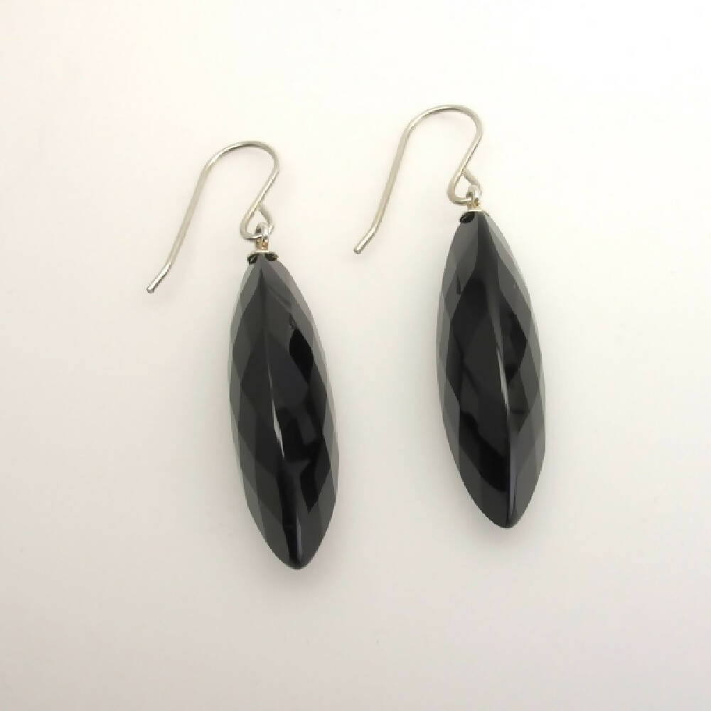 Large onyx briolettes and sterling silver earrings 3