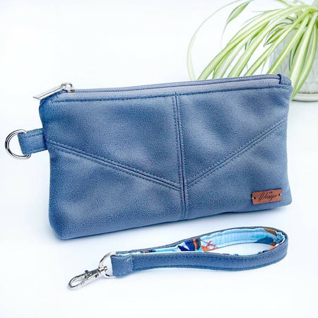 Vegan Leather Clutch with Blue Interior and Strap