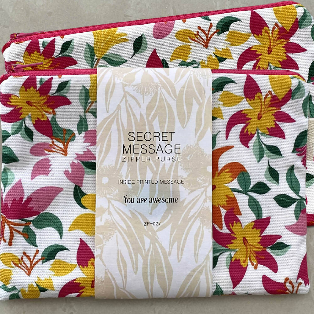 Zipper Purse - Bright Lillies Print with Secret Message inside #27