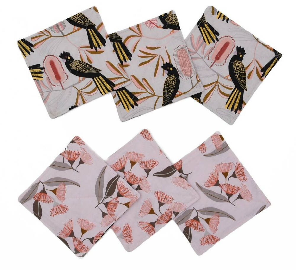 handmade Australian native reversible - black cockatoo & pink blossoms
