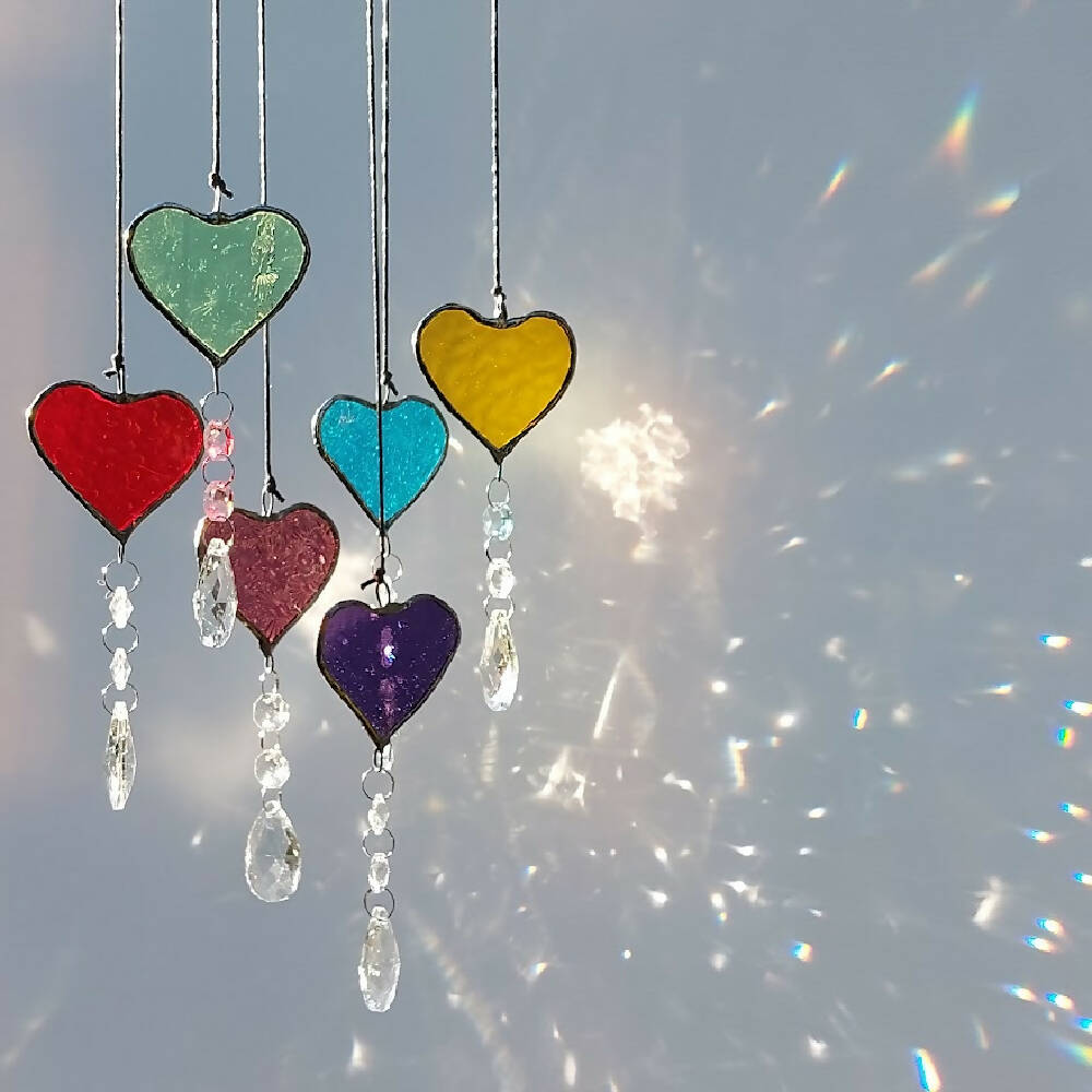Heart suncatcher one stained glass heart with crystal