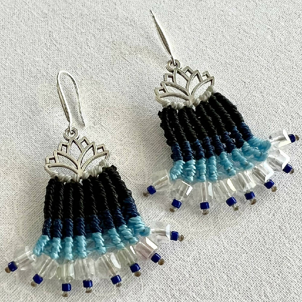SOLD OUT Micro Macrame Earrings- Lotus & Cube Glass beads