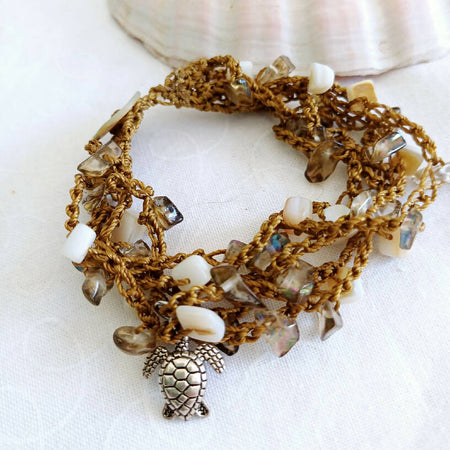 Shell 5 strand Bracelet with Turtle Charm