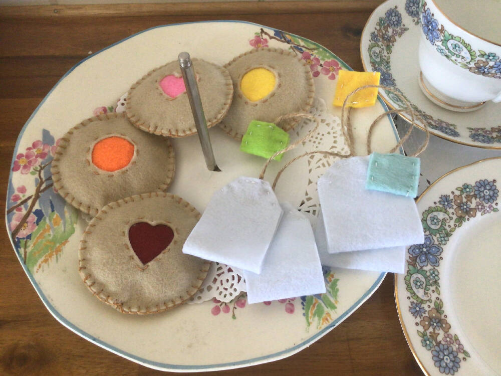 Tea Time set felt cookies and tea bags