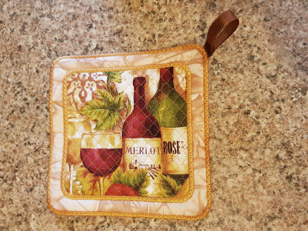 WIne bottles & Glass Pot Holders x2