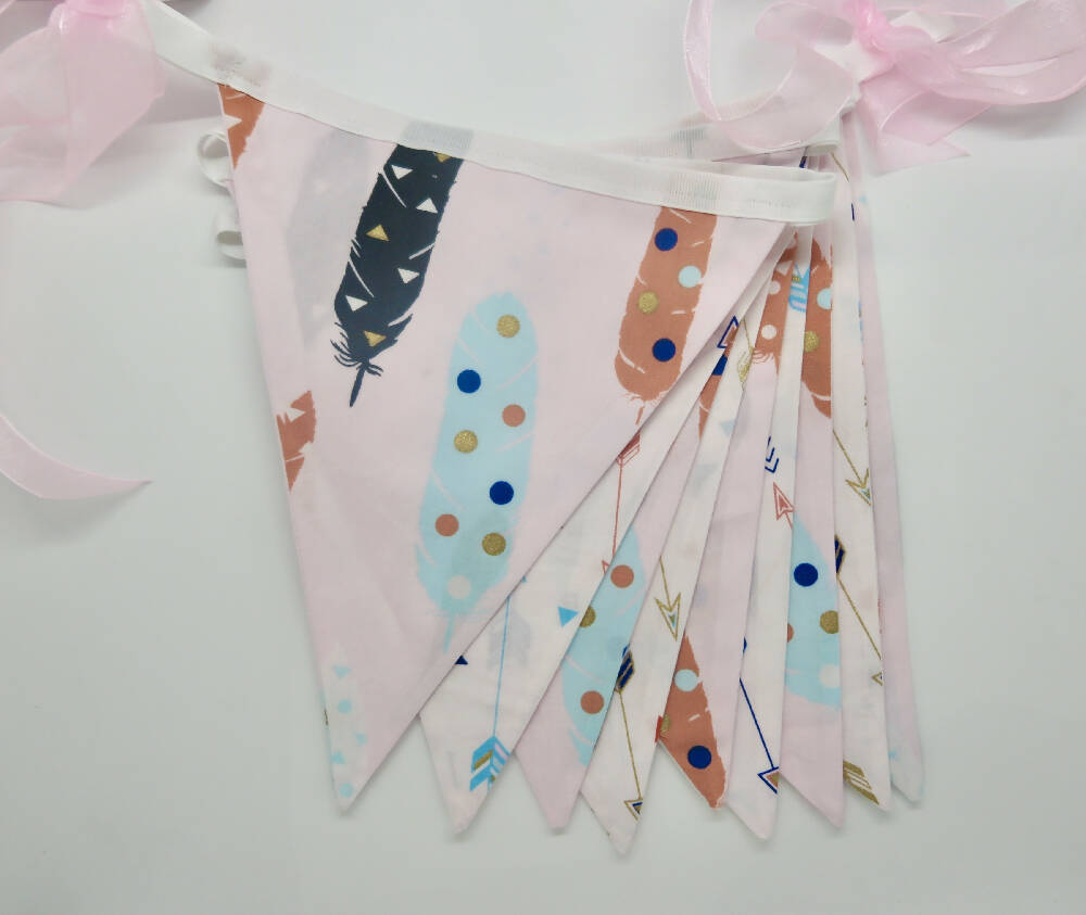 Bunting, Fabric, Feathers, Party, Wall Hanging, Flags, Free shipping