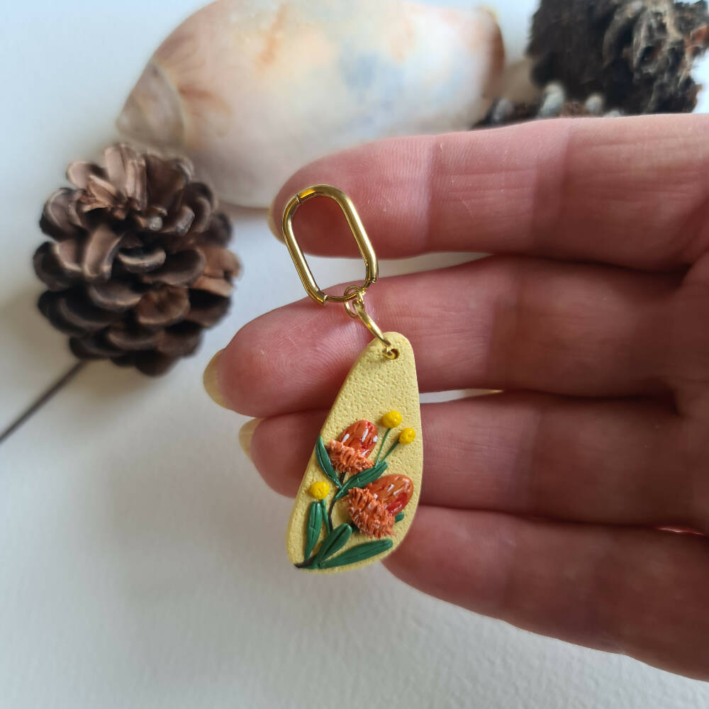 Proteas and Billy Buttons Dangle Earrings