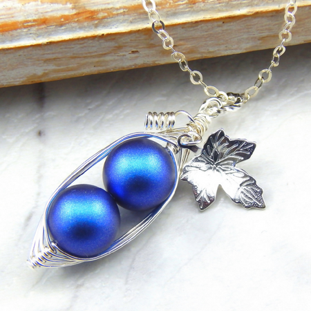 Two peas in a Pod Iridescent Dark Blue Necklace
