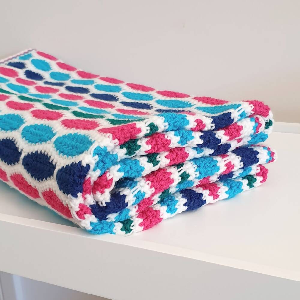 Baby Blanket acrylic crochet cot blanket blue/pink/aqua/green