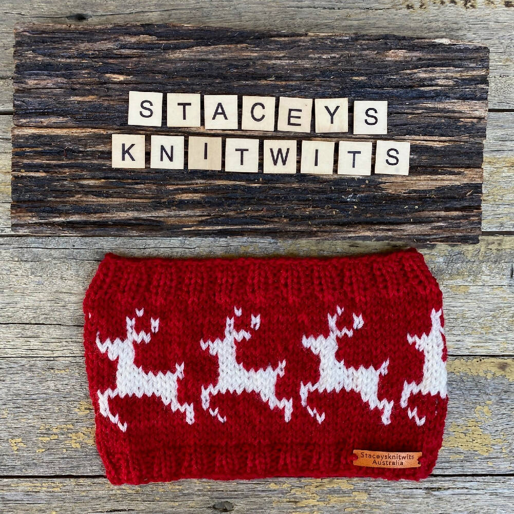 5Staceys KnitWits Run Run Rudolph Headband Hand Knitted Bendigo Wool 2