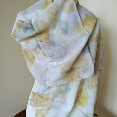 Pastel Scarf-cotton/silk scarf eco printed with soft pastel leaves and flower