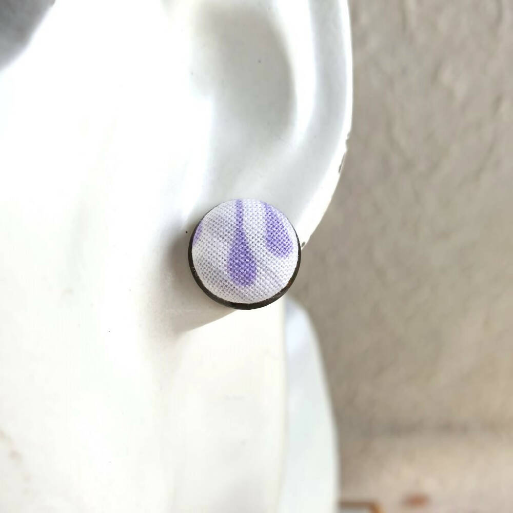 1.4cm Round Cabochon pale purple drop fabric stud earrings No.14