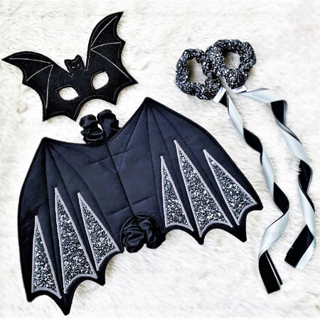 Bat fabric wings, Embroidered Mask, Halloween costume, Made to order