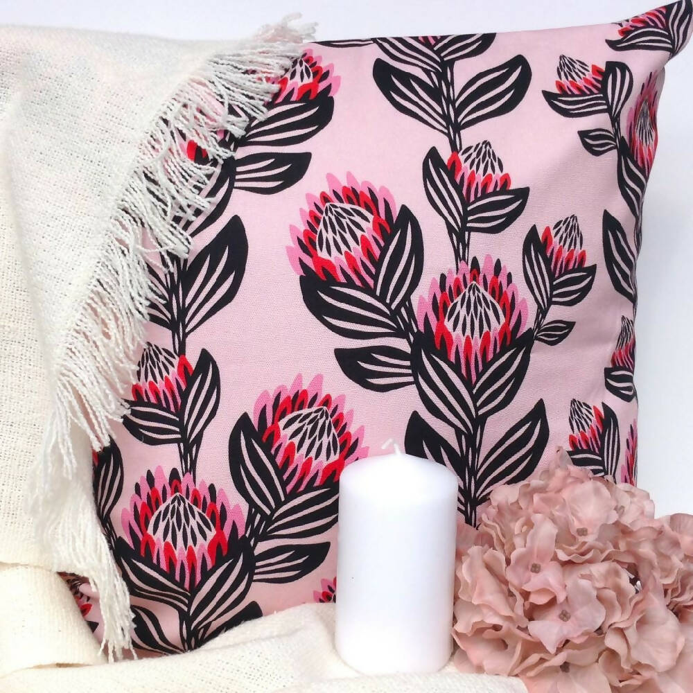 Native Floral Cushion Covers-Pink and Black-45x45cm