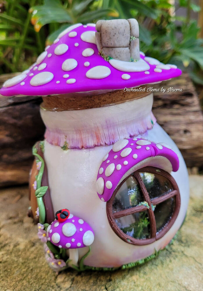 Wisteria Purple Mushroom Fairy House for a fairy garden or decor piece