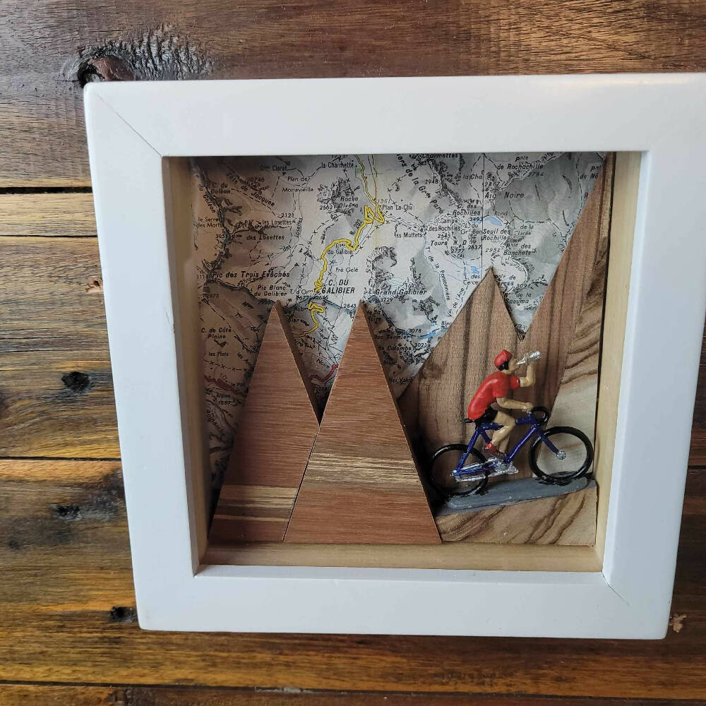 Handcrafted 3d picture of vintage cyclist on Col Du Galibier