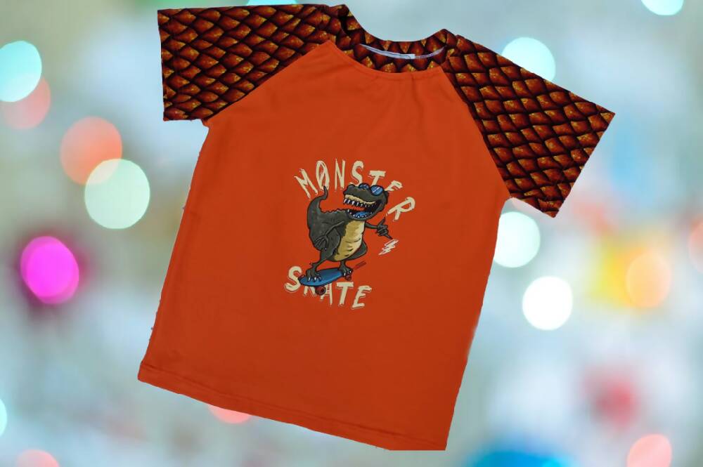 Boys T-Shirt, Monster Skate, Orange, Size 5