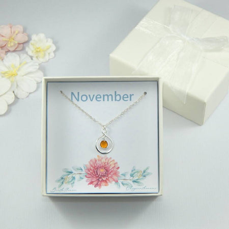 November Birth Flower and Birthstone Necklace on Gift Card