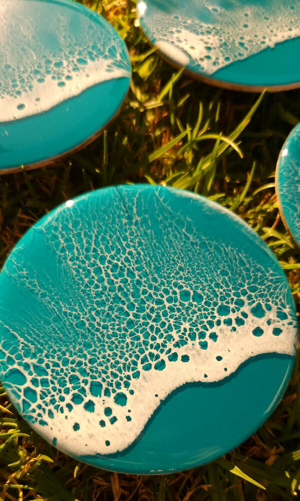 Dark turquoise Resin Wave Coasters (Set of 4)