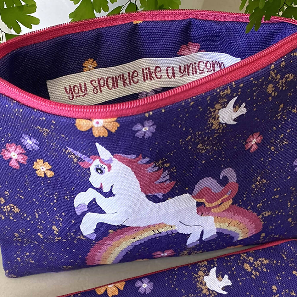 Zipper Purse - Unicorn jumping over rainbow with Secret Message inside #34
