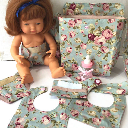 Nappy Bag and accessories for Baby Doll #3 Dusty Blue