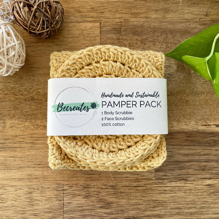 Pamper Pack - Crochet Body & Face scrubbie set - Mustard