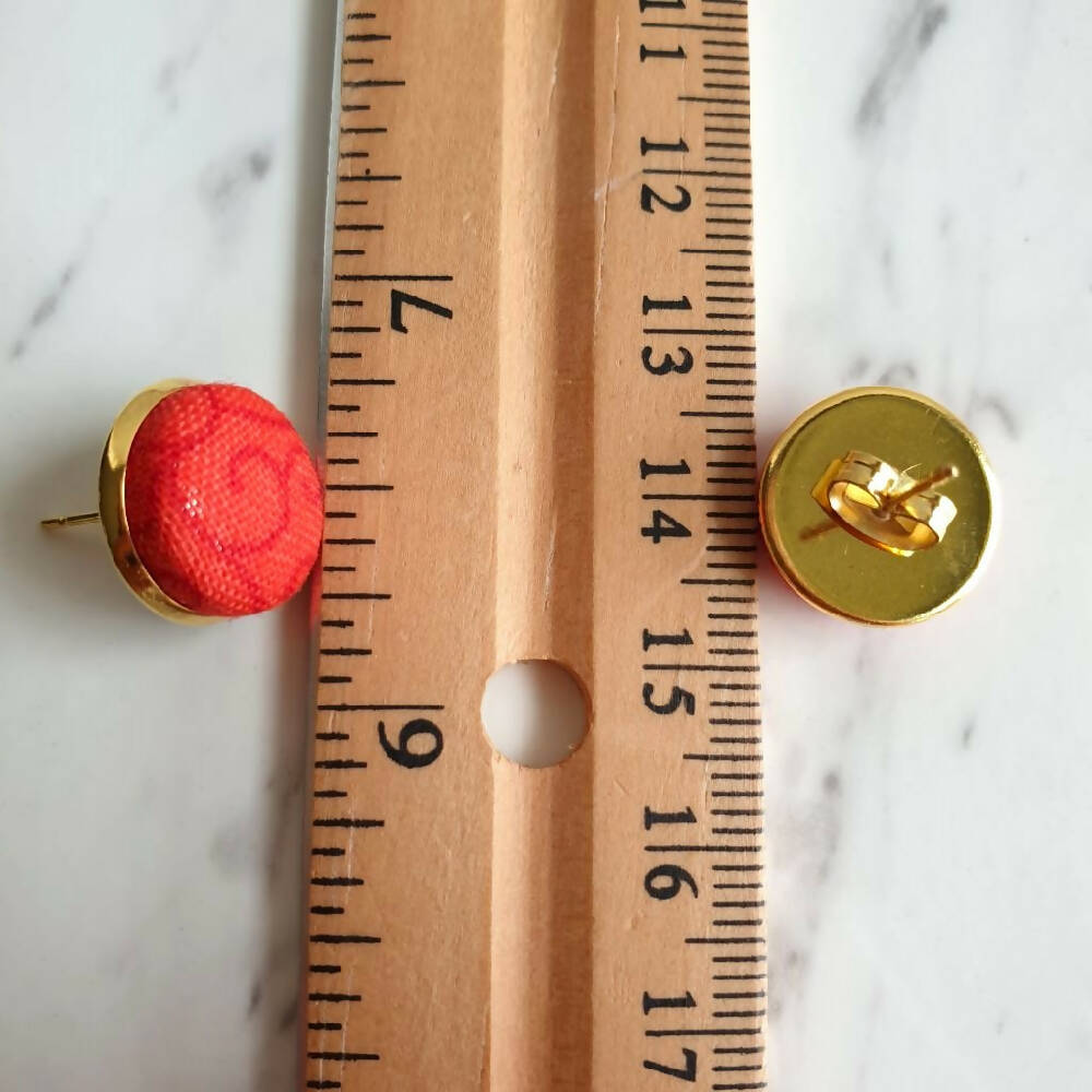 1.4cm Round Cabochon bold red fabric stud earrings No.9
