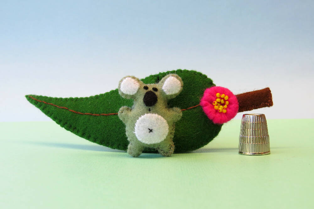 Miniature Felt Koala - Gum Leaf Bed - Australian Animal