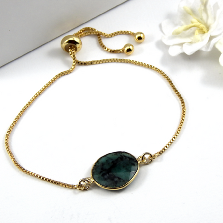 Emerald Bracelet,Natural Emerald Bracelet,Adjustable Gold Bolo Friendship Bracelet