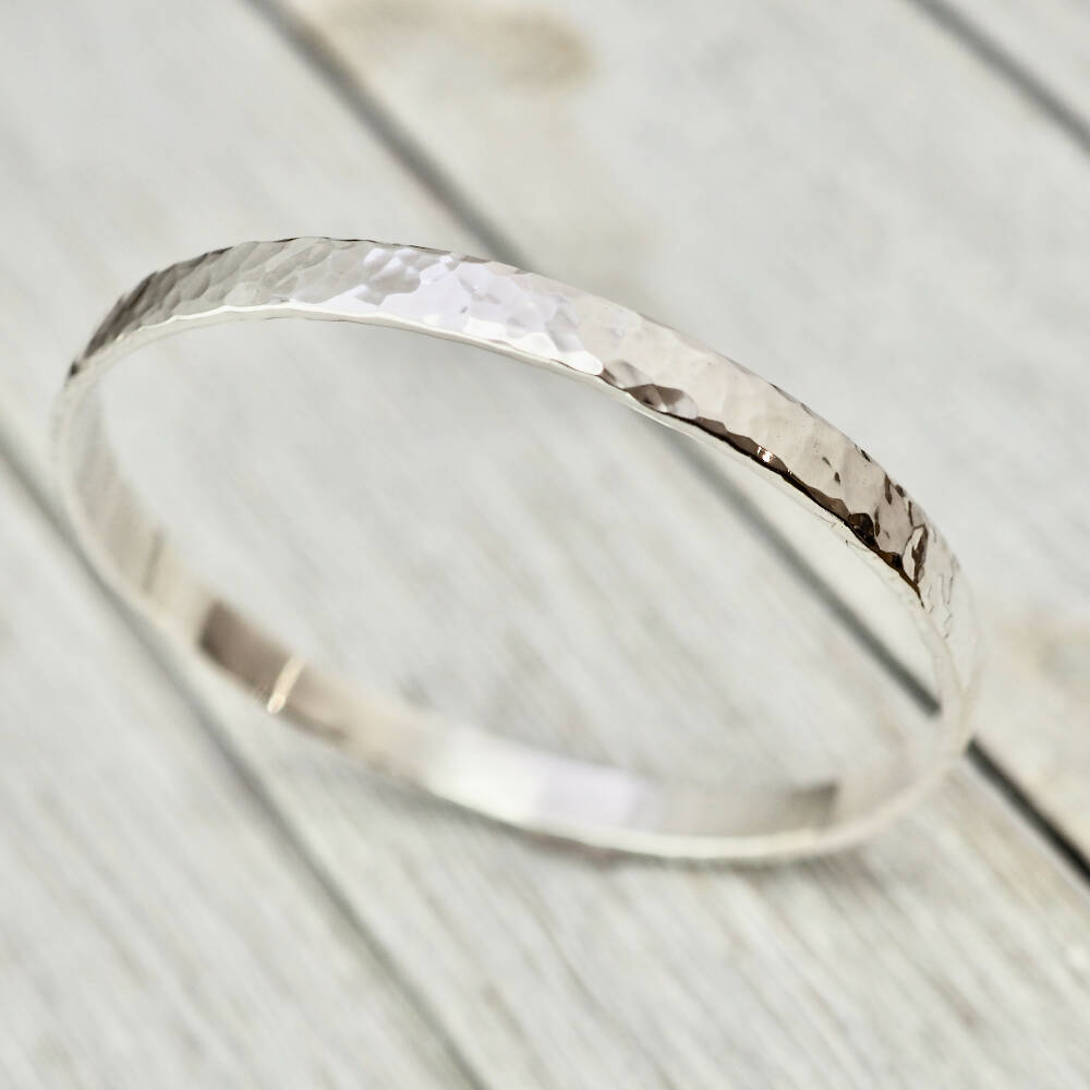 Heavy, wide silver bangle | Chunky Sterling silver hammered bangle | Handmade solid Sterling silver jewellery | Wedding Bangle