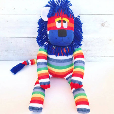 Linus the Rainbow Sock Lion - MADE TO ORDER soft toy