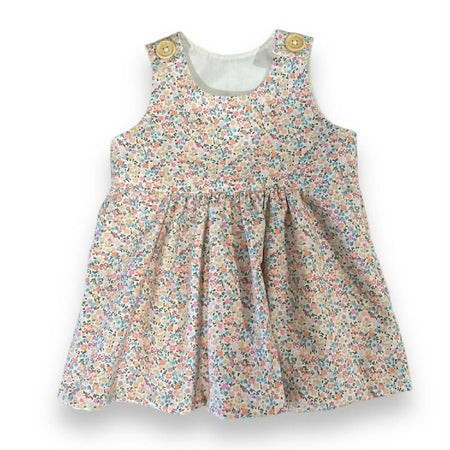SIZE 00 Tiny Floral Corduroy Baby Button Shoulder Pinafore